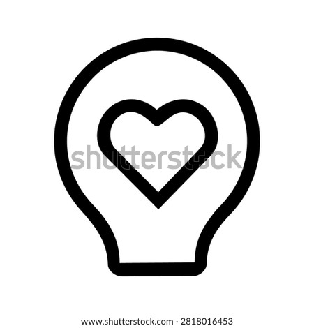 Minimalist black and white lightbulb with heart illustration.