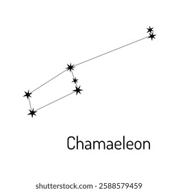 Minimalist black and white line art of the Chamaeleon constellation. Perfect for astronomy, astrology and celestial-themed designs. Ideal for prints, tattoos, and educational materials.