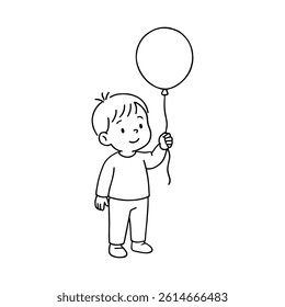 Minimalist black and white line art of a child with balloon – perfect for modern wall prints.








