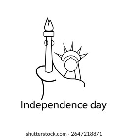 A minimalist black and white line art illustration of the Statue of Liberty, featuring its iconic crown and torch. The text 'Independence day' is prominently displayed below.