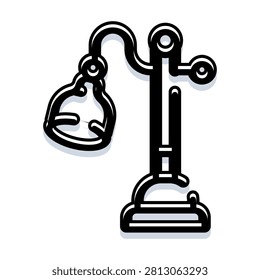 Minimalist black and white line art illustration of a modern adjustable desk lamp, depicting a stylish and functional lighting concept ideal for office, study, or home decor design