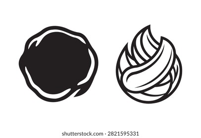 Minimalist black and white line art icons of cotton seed and cotton fiber