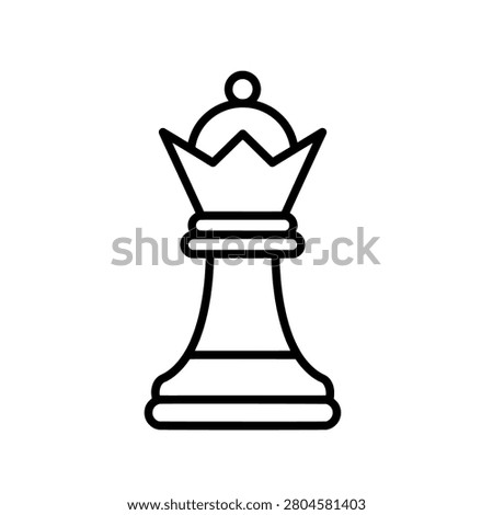 A minimalist black and white line art illustration of a chess queen piece on a plain background.