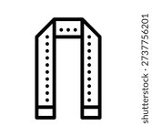 A minimalist black and white line drawing of a security scanner archway, commonly found in airports and public buildings. Fashion and Taylor things single line icon UI design.