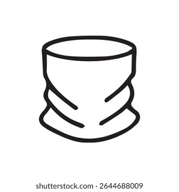 Desenho de linha preto e branco minimalista de um colete de pescoço demonstrando uma peça versátil de vestuário para várias atividades ao ar livre e esporte.