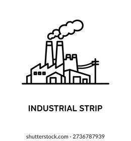 Minimalist black and white line drawing of an industrial factory with multiple chimneys emitting smoke, ideal for business, environment, and urban design projects.