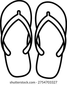 A minimalist black and white line drawing of a pair of flip-flops, also known as thong sandals, shown from a top-down perspective. The design features clean, bold outlines on a plain white background, representing casual summer footwear typically worn at the beach or pool.