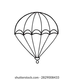 A minimalist black and white line drawing of a classic parachute canopy isolated on a white background