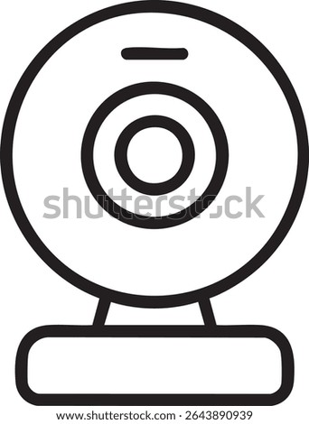 A minimalist black and white line drawing of a webcam with a circular lens and a rectangular base.