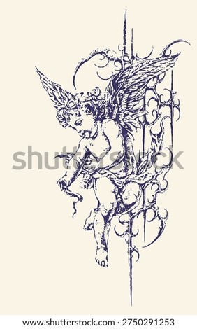 Minimalist black and white line drawing of detailed angel wings with graceful curves, ideal for spiritual, tattoo, or decorative design projects.