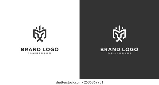 Logotipo minimalista de la cabeza del león blanco y negro