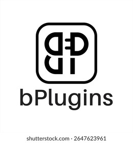 Minimalist Black and White Logo Design for bPlugins Featuring Interlocking Letters in a Rounded Square Frame for Software Company