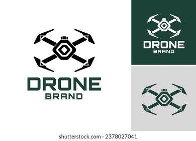 A minimalist black and white logo featuring a drone and two arrows. Perfect for businesses or individuals in the drone industry looking for a sleek and professional branding asset.