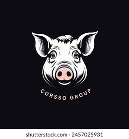 A minimalist, black and white logo featuring a stylized pig face within a circle. Customizable with your business name and tagline. Perfect for farms, butcher shops, food brands, or any company 