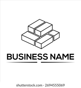 Um logotipo preto e branco minimalista com um arranjo geométrico de blocos retangulares empilhados