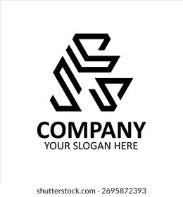 A minimalist black and white logo featuring abstract geometric shapes arranged in a triangular formation