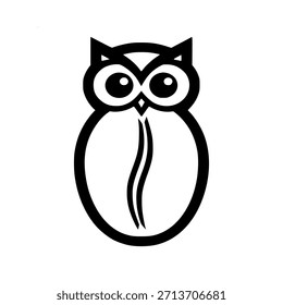 Un logotipo minimalista en blanco y negro con una cabeza de búho estilizada combinada con la forma de un grano de café, creando un Diseño gráfico único e inteligente.