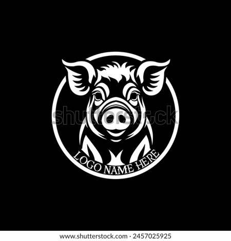 A minimalist, black and white logo featuring a stylized pig face within a circle. Customizable with your business name and tagline. Perfect for farms, butcher shops, food brands, or any company 