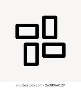 Minimalist black and white logo with four rectangular shapes forming a cross. Simple and modern design. Black rectangles on a white background. User interface icon vector.