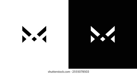Minimalist black and white M logo design featuring geometric shapes. Ideal for branding, business identity and modern corporate themes, enhancing professional appeal and visual impact.