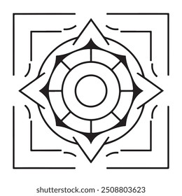 Minimalist Black and White Mandala Coloring Page with Symmetrical Design Adults Coloring Book Page