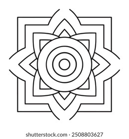 Minimalist Black and White Mandala Coloring Page with Symmetrical Design Adults Coloring Book Page