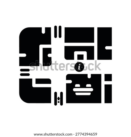 Minimalist black and white map of a compact shopping mall layout store