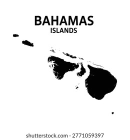 A minimalist black and white map highlights the bahamas islands and their geographical form