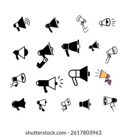 Minimalist black and white megaphone vector illustration, ideal for announcements, marketing, promotions, or communication-themed designs.