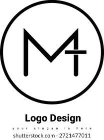 Minimalistisches Schwarz-Weiß-Monogramm-Logo-Design mit verbundenen Buchstaben M und T innerhalb eines einfachen Kreises