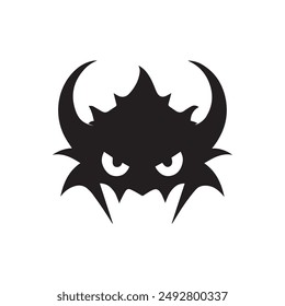 Logo minimalista de Vector monstruo blanco y negro con bordes afilados y ojos feroces. Perfecto para mascotas, juegos y fines de marca.