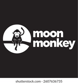 Minimalist Black and White Moon Monkey Logo Design