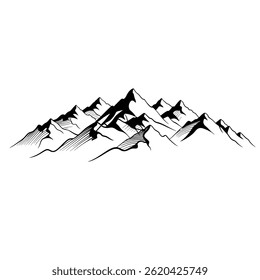 Minimalist Black and White Mountain Range Line Art Illustration