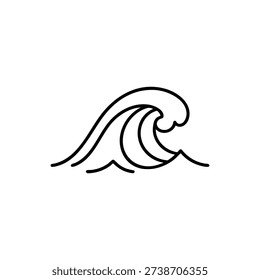 Minimalist black and white ocean wave line art beach summer vector illustration