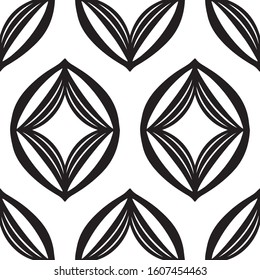 Minimalist black and white ogee vector seamless pattern
