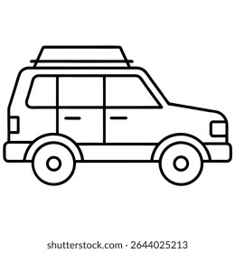 A minimalist black and white outline drawing depicts a modern SUV vehicle icon. This versatile vector illustration provides a clean, simple design for various applications.