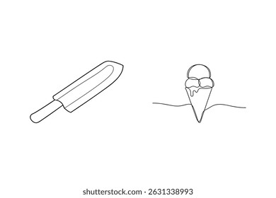 Desenhos minimalistas em preto e branco dos desenhos de sorvete e picolé