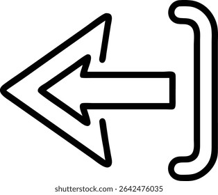 A minimalist black and white outline icon of an arrow pointing left, seemingly exiting through a door frame. Simple design, clear direction. Vector graphic.