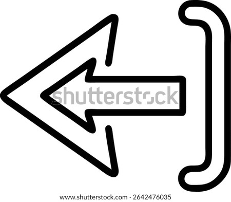 A minimalist black and white outline icon of an arrow pointing left, seemingly exiting through a door frame. Simple design, clear direction. Vector graphic.