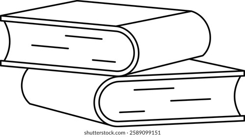 A minimalist black and white outline illustration of two stacked books.
