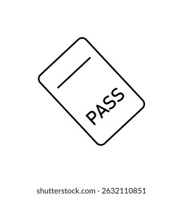 Minimalist black and white outline of a pass card icon, tilted diagonally. Ideal for use in education, exams, entrance access, certification, or digital identification designs.
