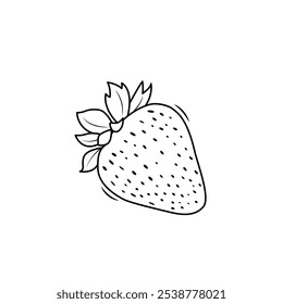 Minimalist Black And White Outline Of Strawberry Line Art Whole Strawberry Vector Illustration