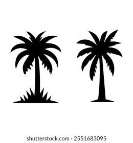 "Minimalist Black and White Palm Tree Silhouette Design Facing Each Other"
