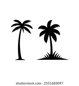 "Minimalist Black and White Palm Tree Silhouette Design Facing Each Other"