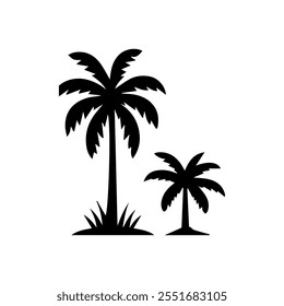 "Minimalist Black and White Palm Tree Silhouette Design Facing Each Other"