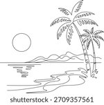Minimalist black and white palm trees and ocean scene