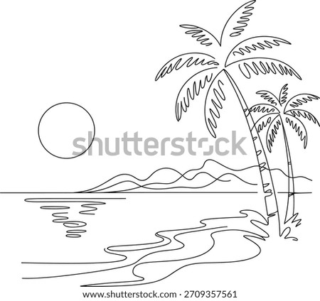 Minimalist black and white palm trees and ocean scene