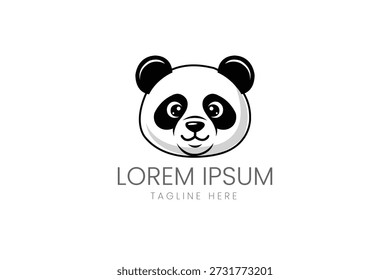 Logotipo minimalista en blanco y negro de la cabeza del panda para la conservación y las marcas de los niños