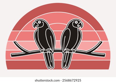 Minimalist Black and White Parrot Duo Vector Illustration