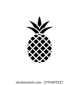 Minimalist black and white pineapple icon featuring sharp leaves and textured skin perfect for tropical or food-related designs